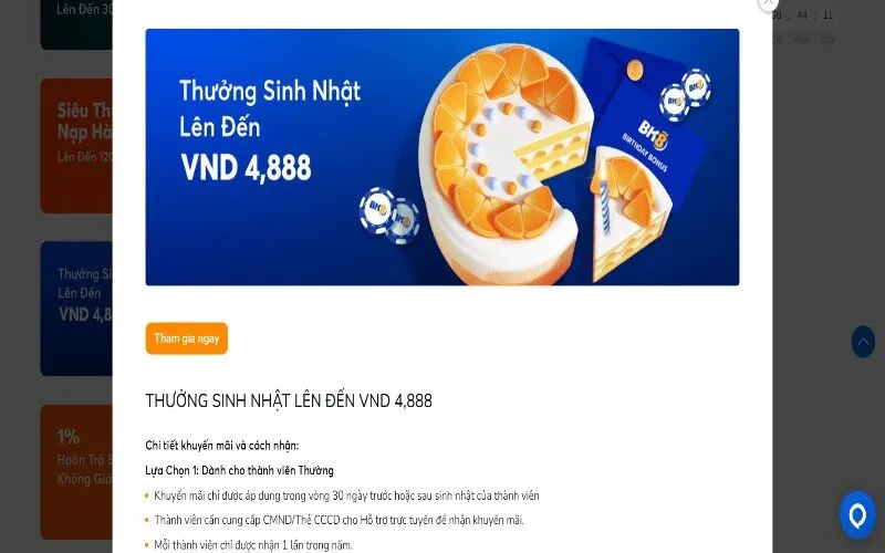 Khuyến Mãi Bk8 Thưởng sinh nhật gần 5 triệu đồng